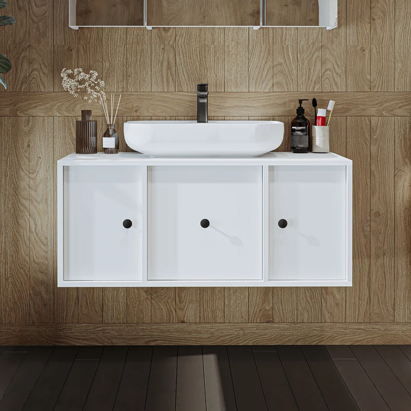 Roomart Badmöbel-Set GUSTO 105 cm, 4-teilig mit Keramik-Waschbecken und Spiegelschrank in 2 Farben
