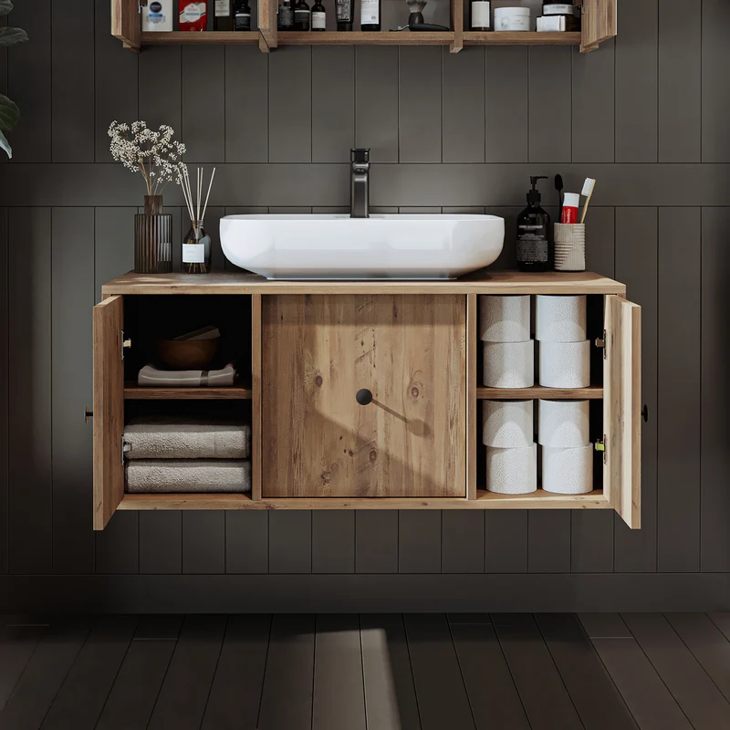 Roomart Badmöbel-Set GUSTO 105 cm, 4-teilig mit Keramik-Waschbecken und Spiegelschrank in 2 Farben