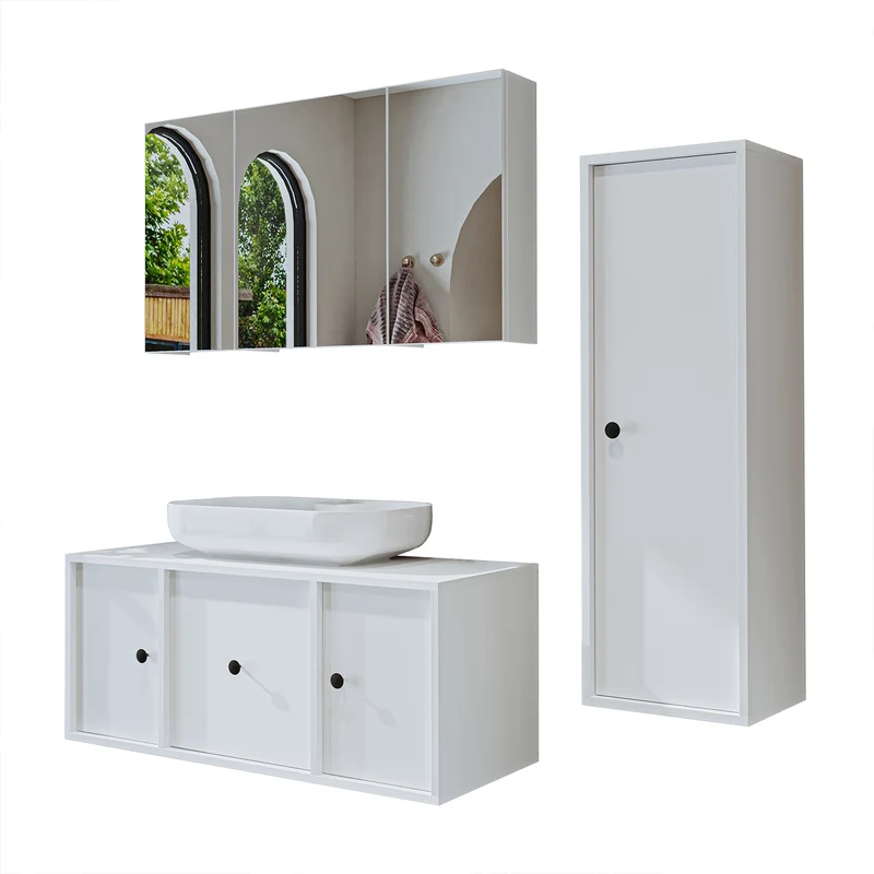 Roomart Badmöbel-Set GUSTO 105 cm, 4-teilig mit Keramik-Waschbecken und Spiegelschrank in 2 Farben