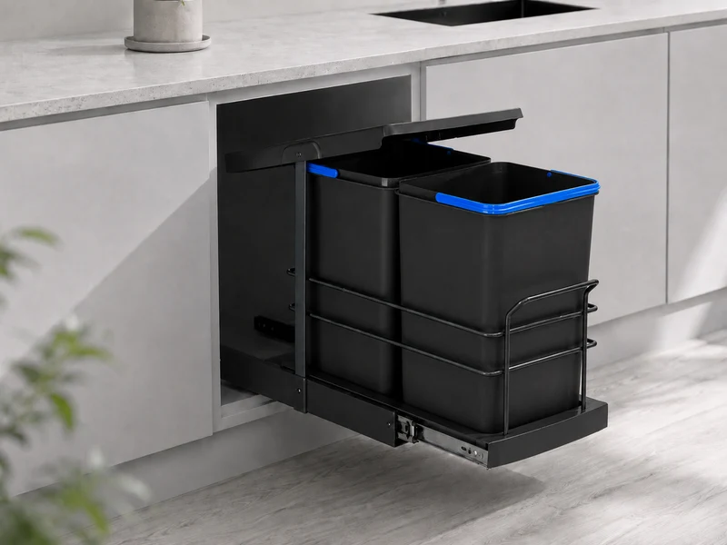 Roomart Einbau-Mülleimer Küche ausziehbar 2×12L – Mülltrennsystem für Unterschrank in 2 Farben