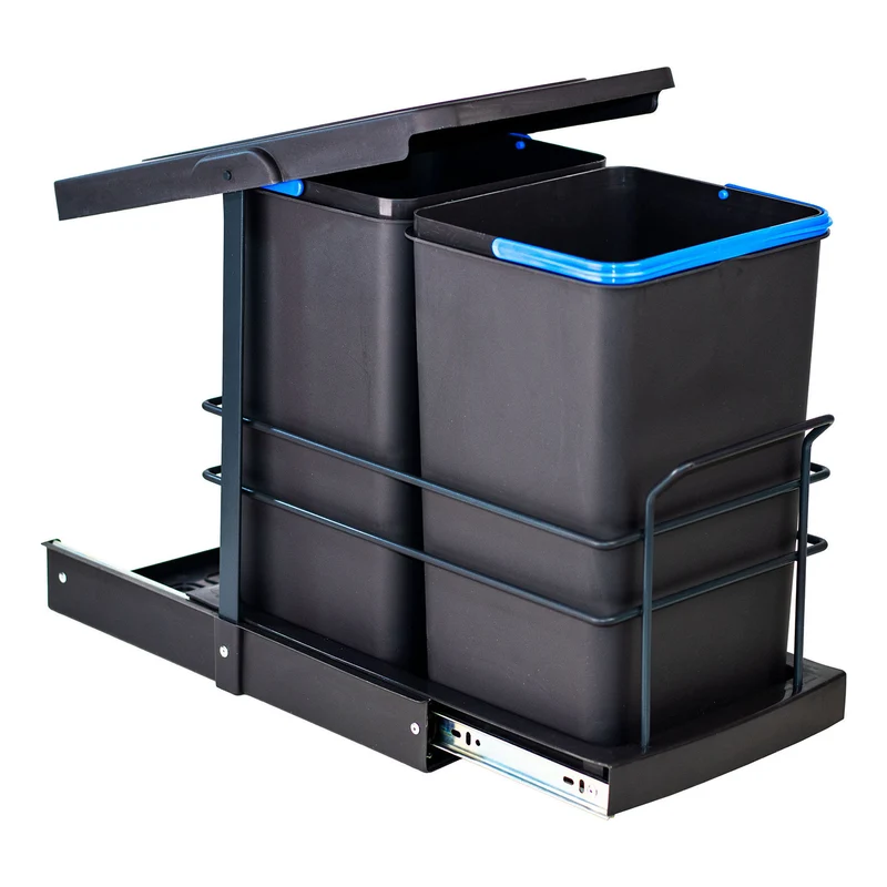 Roomart Einbau-Mülleimer Küche ausziehbar 2×12L – Mülltrennsystem für Unterschrank in 2 Farben