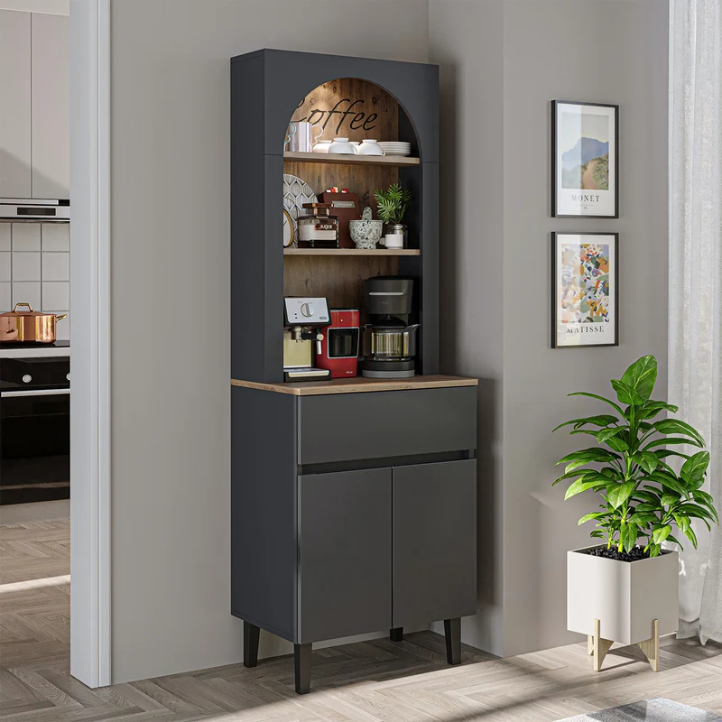 Roomart Küchenschrank VENEDIK 60 cm, Kaffeebar mit LED und Bogendesign, in 4 Farben