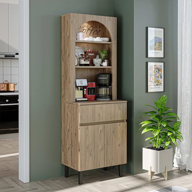 Roomart Küchenschrank VENEDIK 60 cm, Kaffeebar mit LED und Bogendesign, in 4 Farben