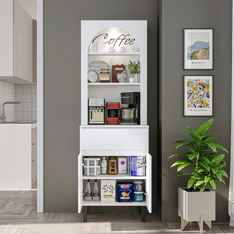 Roomart Küchenschrank VENEDIK 60 cm, Kaffeebar mit LED und Bogendesign, in 4 Farben