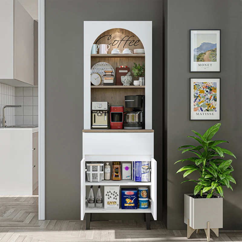 Roomart Küchenschrank VENEDIK 60 cm, Kaffeebar mit LED und Bogendesign, in 4 Farben