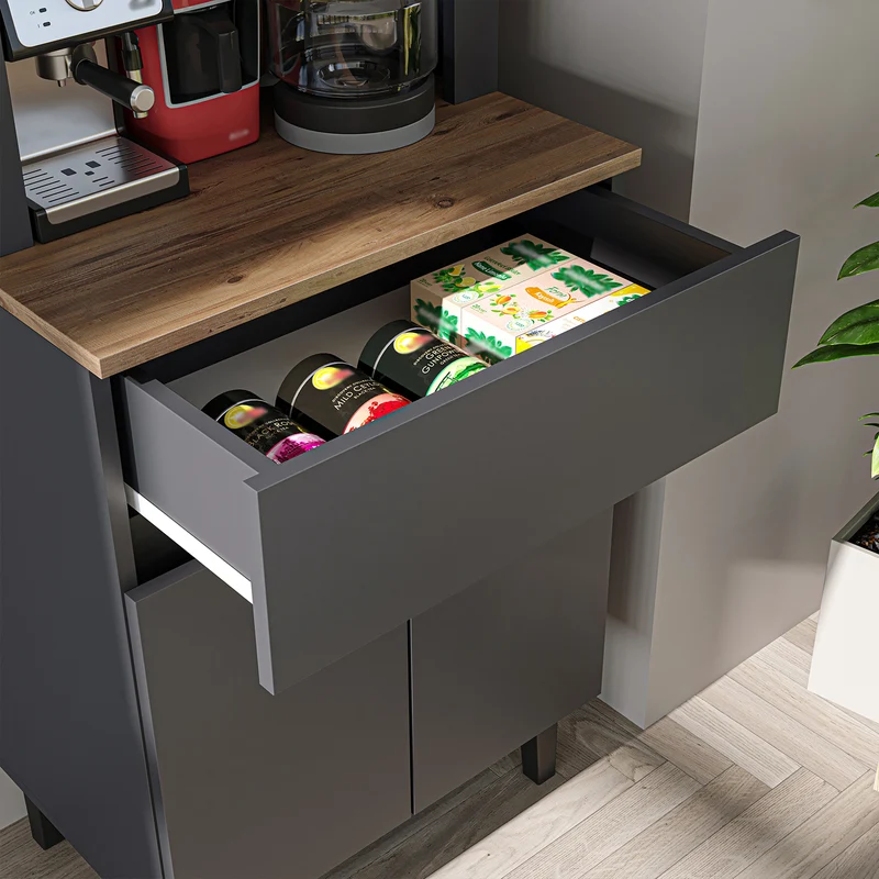 Roomart Küchenschrank VENEDIK 60 cm, Kaffeebar mit LED und Bogendesign, in 4 Farben
