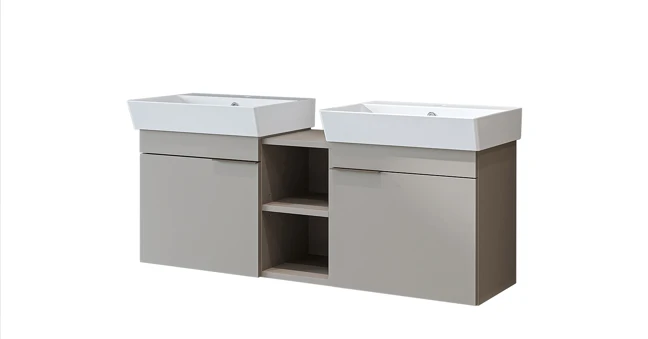 Roomart Badmöbel LYCIA 120 cm, Doppelwaschtisch mit 2 Keramik-Waschbecken, in 4 Farben