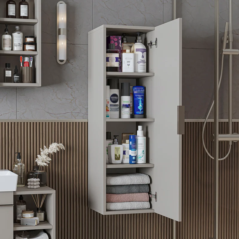 Roomart Bad Hochschrank LYCIA, 114 cm, schmaler Seitenschrank mit Stauraum, in 4 Farben