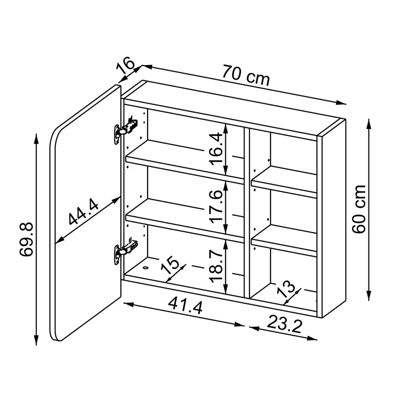 Roomart Bad Spiegelschrank LYCIA, 70 cm, mit Stauraum und offenen Fächern, in 4 Farben