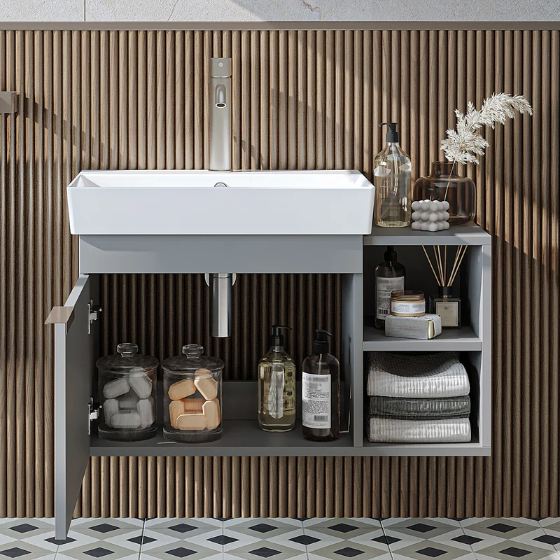 Roomart Badmöbel LYCIA 82 cm, Waschtisch mit Keramik-Waschbecken, in 4 Farben