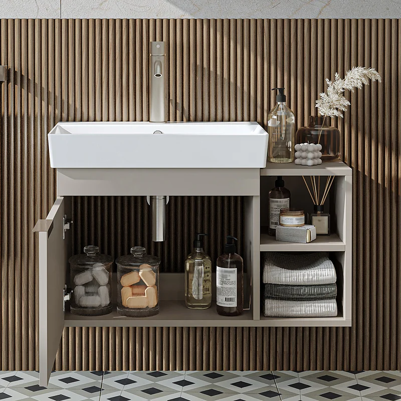 Roomart Badmöbel LYCIA 82 cm, Waschtisch mit Keramik-Waschbecken, in 4 Farben