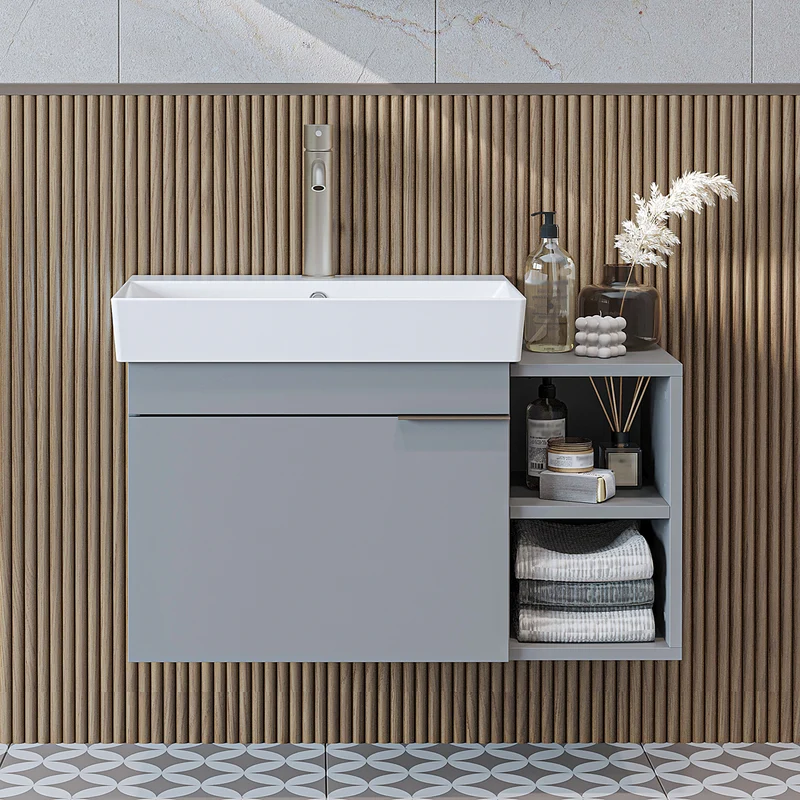 Roomart Badmöbel LYCIA 82 cm, Waschtisch mit Keramik-Waschbecken, in 4 Farben
