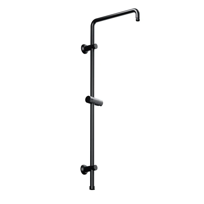 JOHO Edelstahl Duschstange mit Handbrausehalter und Variable Wandbefestigungen, Wandstange Regendusche Brausearm Brausestange Duschsäule mit fester Länge 92cm Schwarz
