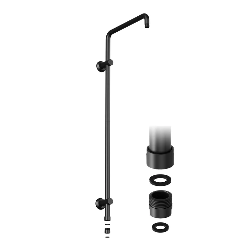 JOHO Edelstahl Duschstange mit Gewindeadapter, Variable Wandbefestigungen Wandstange Regendusche Duschrohr Brausearm Brausestange Duschsäule Schwarz