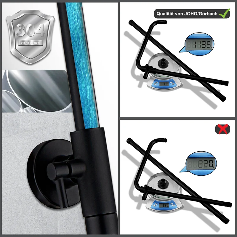 JOHO Höheverstellbare Duschstange mit Handbrausehalter Duschhalterung Edelstahl Duschsäule Wandstange Brausearm mit Verstellbare Länge Schwarz