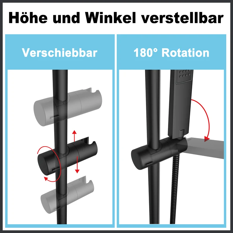 JOHO Höheverstellbare Duschstange mit Handbrausehalter Duschhalterung Edelstahl Duschsäule Wandstange Brausearm mit Verstellbare Länge Schwarz