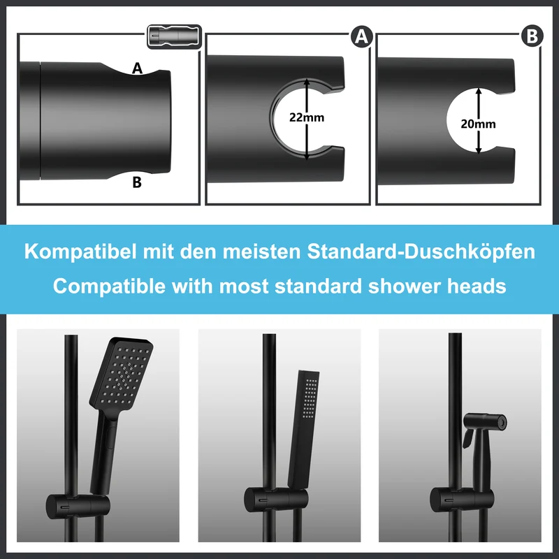 JOHO Höheverstellbare Duschstange mit Handbrausehalter Duschhalterung Edelstahl Duschsäule Wandstange Brausearm mit Verstellbare Länge Schwarz