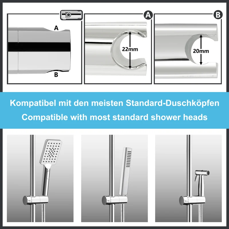 JOHO Höheverstellbare Duschstange mit Handbrausehalter Duschhalterung, Edelstahl Duschsäule Wandstange Brausearm mit Verstellbare Länge Chrom,DE