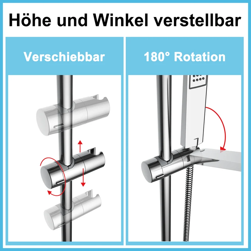 JOHO Höheverstellbare Duschstange mit Handbrausehalter Duschhalterung, Edelstahl Duschsäule Wandstange Brausearm mit Verstellbare Länge Chrom,DE