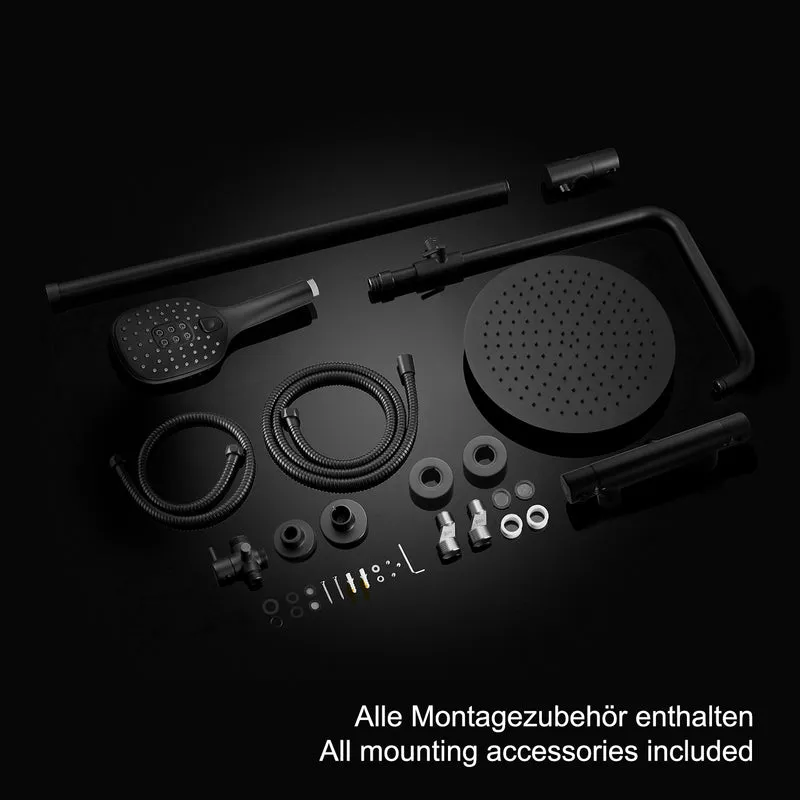 JOHO Edelstahl Duschsystem mit XXL Kopfbrause D30 und Thermostatarmatur Schwarz