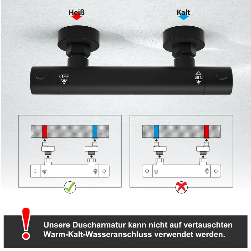 JOHO Edelstahl Duschsystem mit XXL Kopfbrause D30 und Thermostatarmatur Schwarz