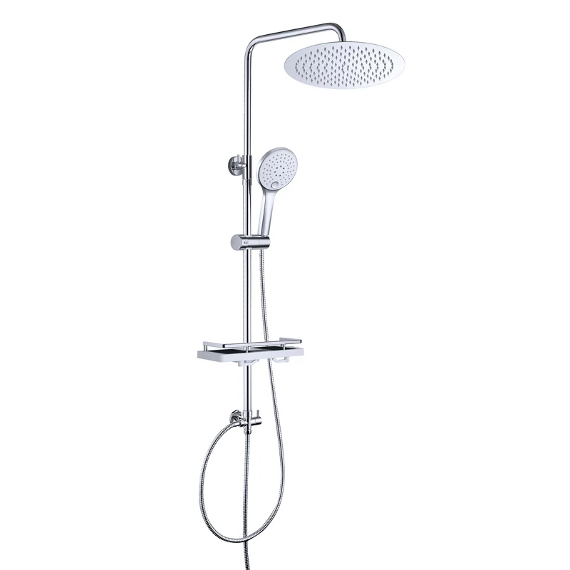 JOHO Edelstahl Regendusche Duschset mit rund Kopfbrause und Ablage Chrom