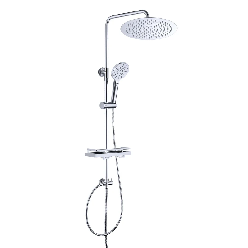 JOHO Edelstahl Regendusche Duschset mit rund Kopfbrause und Ablage Chrom