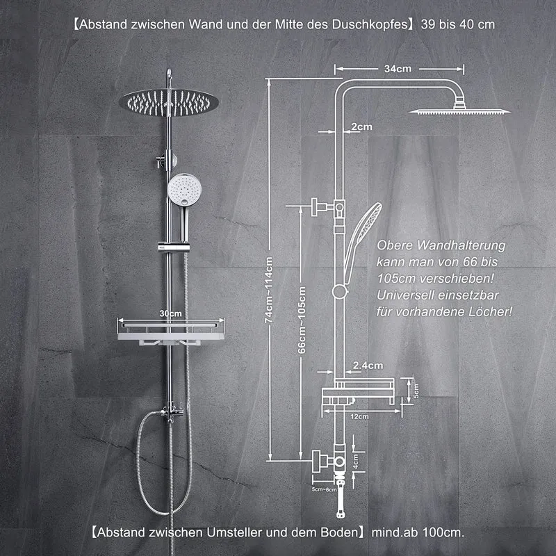 JOHO Edelstahl Regendusche Duschset mit rund Kopfbrause und Ablage Chrom