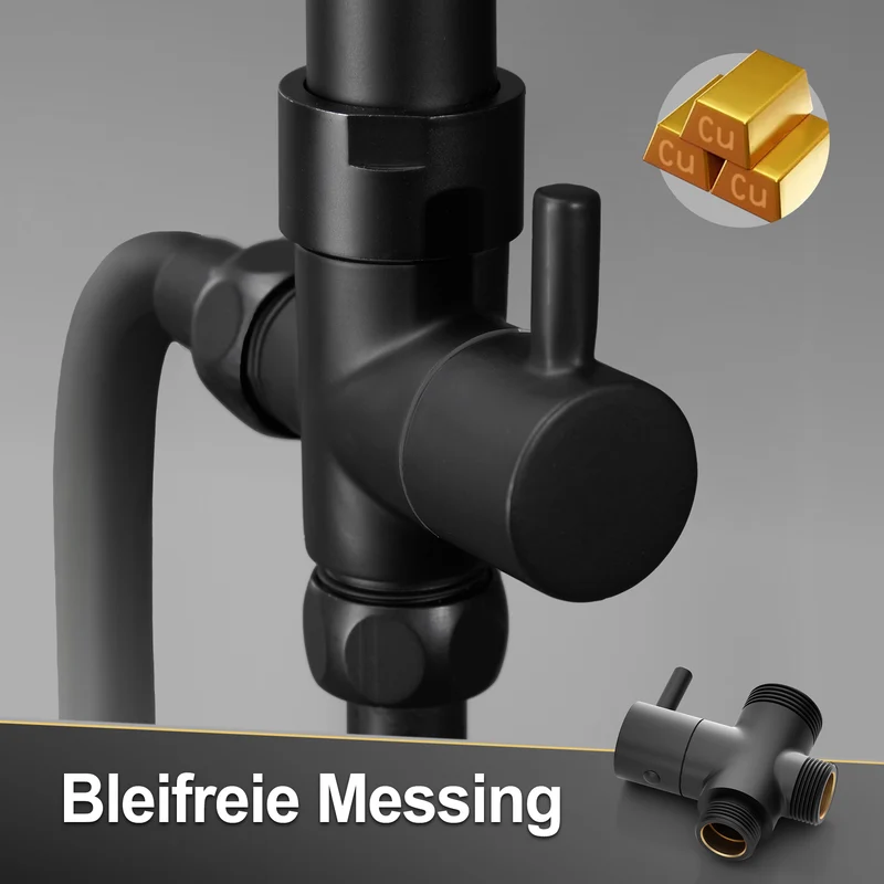 JOHO Regendusche Duschsystem ohne Armatur, Edelstahl Duschset mit 92cm Duschstange, XXL Überkopfbrause Rechteckig 35 * 25cm Schwarz