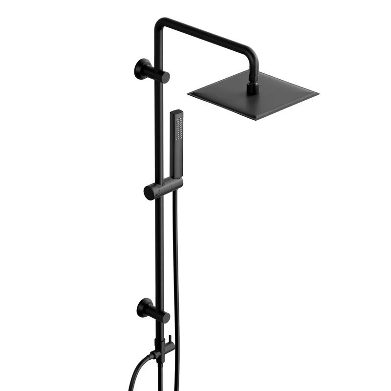 JOHO Regendusche Duschsystem ohne Armatur, Edelstahl Duschset mit 92cm Duschstange, Eckig Überkopfbrause Schwarz