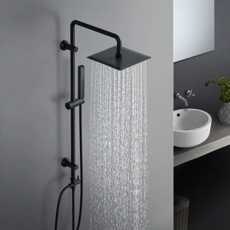 JOHO Regendusche Duschsystem ohne Armatur, Edelstahl Duschset mit 92cm Duschstange, Eckig Überkopfbrause Schwarz