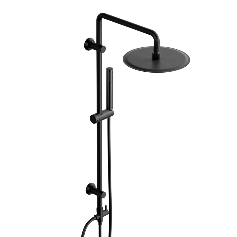 JOHO Regendusche Duschsystem ohne Armatur, Edelstahl Duschset mit 92cm Duschstange, Rund Überkopfbrause Schwarz
