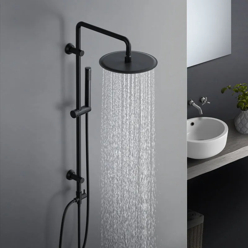 JOHO Regendusche Duschsystem ohne Armatur, Edelstahl Duschset mit 92cm Duschstange, Rund Überkopfbrause Schwarz