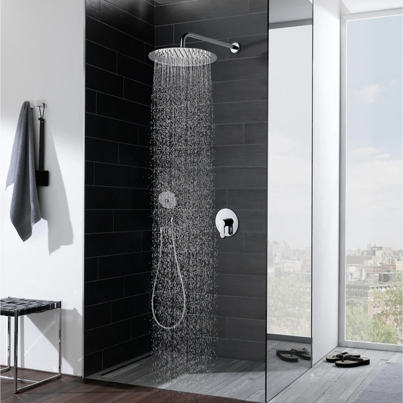 JOHO Regendusche Duschkopf aus Edelstahl mit Anti-Kalk-Düsen, groß 40cm Kopfbrause Set Rund Einbauduschköpfe Duschkopf Regenbrause Brausekopf mit Bombenfester Brausearm Wandarm (D40cm/40cm)