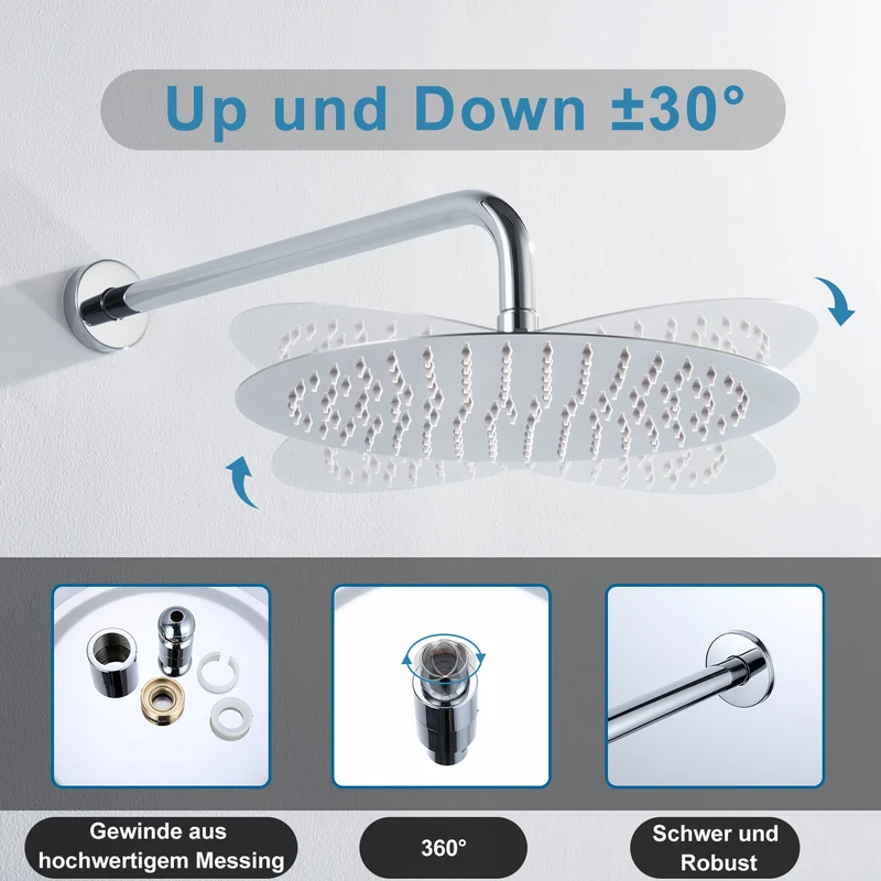 JOHO Regendusche Duschkopf aus Edelstahl mit Anti-Kalk-Düsen, groß 40cm Kopfbrause Set Rund Einbauduschköpfe Duschkopf Regenbrause Brausekopf mit Bombenfester Brausearm Wandarm (D40cm/40cm)