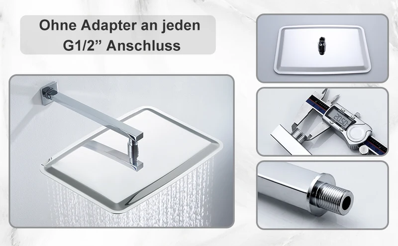 JOHO Regendusche Duschkopf groß Rechteckig pflegeleichte Überkopfbrauseset aus 304 Edelstahl mit Bombenfester Brausearm Wandarm (35x25cm/37cm)