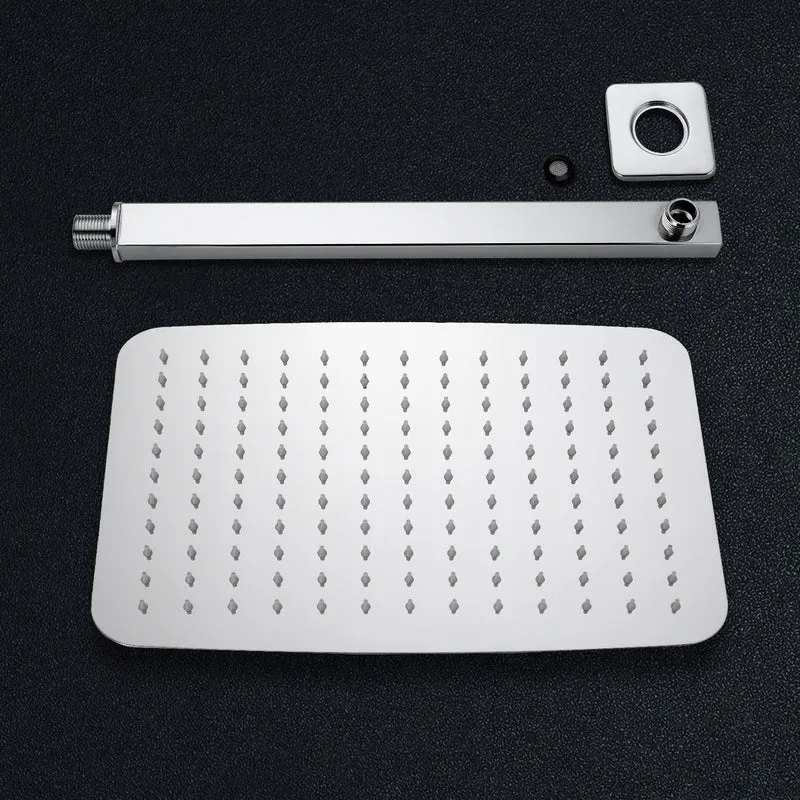 JOHO Regendusche Duschkopf groß Rechteckig pflegeleichte Überkopfbrauseset aus 304 Edelstahl mit Bombenfester Brausearm Wandarm (35x25cm/37cm)