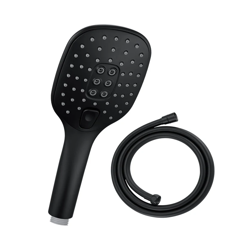 JOHO Duschkopf Handbrause mit 3 Strahlarten, Quadratisch Duschbrause aus ABS, Brausekopf mit Antikalk-Funktion Schwarz