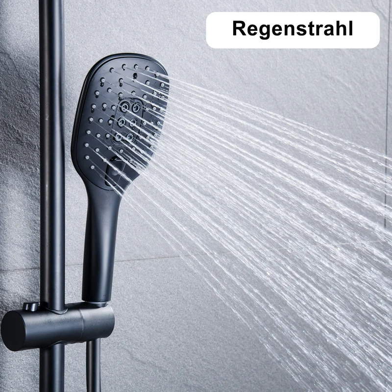JOHO Duschkopf Handbrause mit 3 Strahlarten, Quadratisch Duschbrause aus ABS, Brausekopf mit Antikalk-Funktion Schwarz