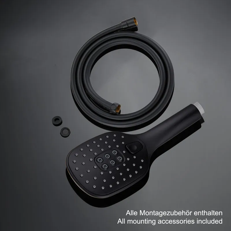 JOHO Duschkopf Handbrause mit 3 Strahlarten, Quadratisch Duschbrause aus ABS, Brausekopf mit Antikalk-Funktion Schwarz