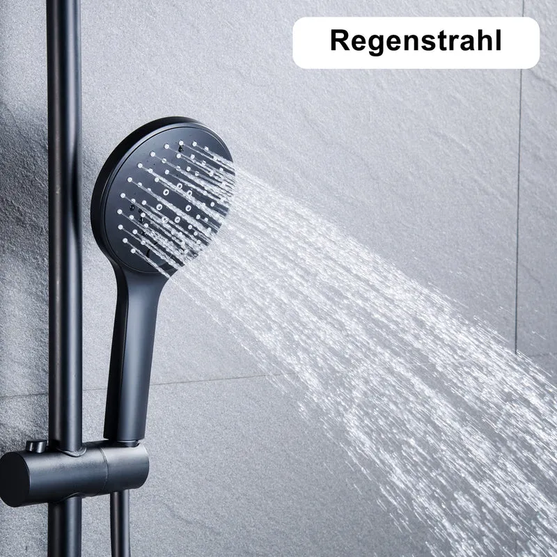 JOHO Runde Duschkopf mit Schlauch,3 Strahlarten Handbrause Duschbrause mit Brauseschlauch 150cm Schwarz