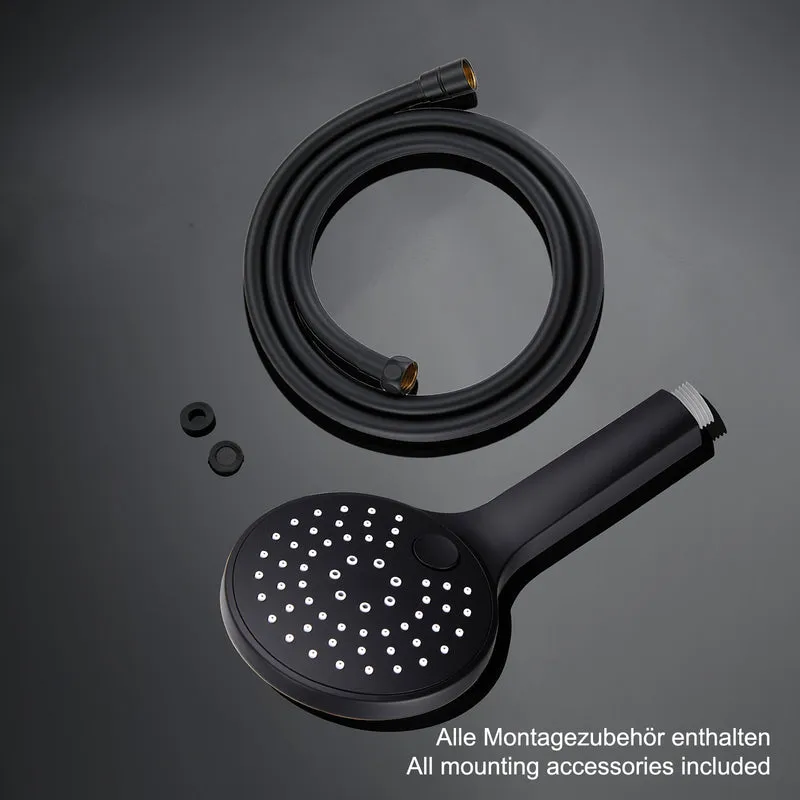 JOHO Runde Duschkopf mit Schlauch,3 Strahlarten Handbrause Duschbrause mit Brauseschlauch 150cm Schwarz