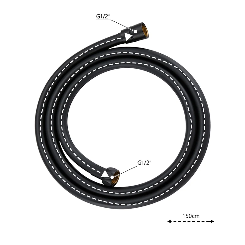 JOHO Runde Duschkopf mit Schlauch,3 Strahlarten Handbrause Duschbrause mit Brauseschlauch 150cm Schwarz