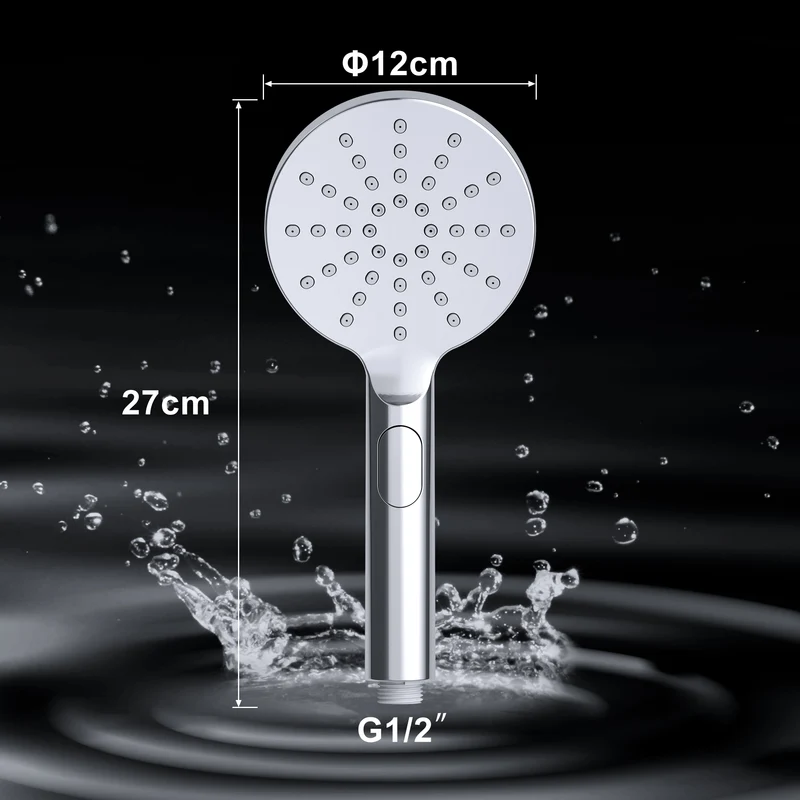 JOHO große Duschkopf Regendusche Handbrause mit 3 Strahlarten, Runde Duschbrause aus ABS, Brausekopf mit Antikalk-Funktion Chrom