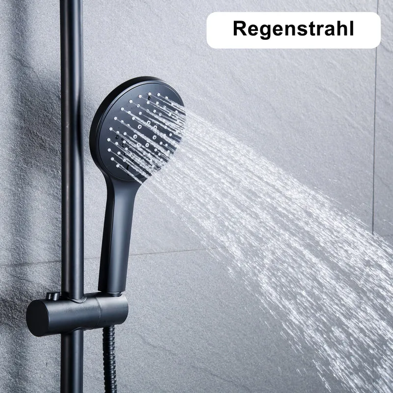 JOHO Handbrause Duschkopf mit 3 Strahlarten, Runde Duschbrause aus ABS, Regen Brausekopf mit Antikalk-Funktion Schwarz