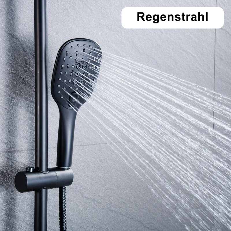 JOHO Duschkopf Handbrause mit 3 Strahlarten, Quadratisch Duschbrause aus ABS, Brausekopf mit Antikalk-Funktion Schwarz