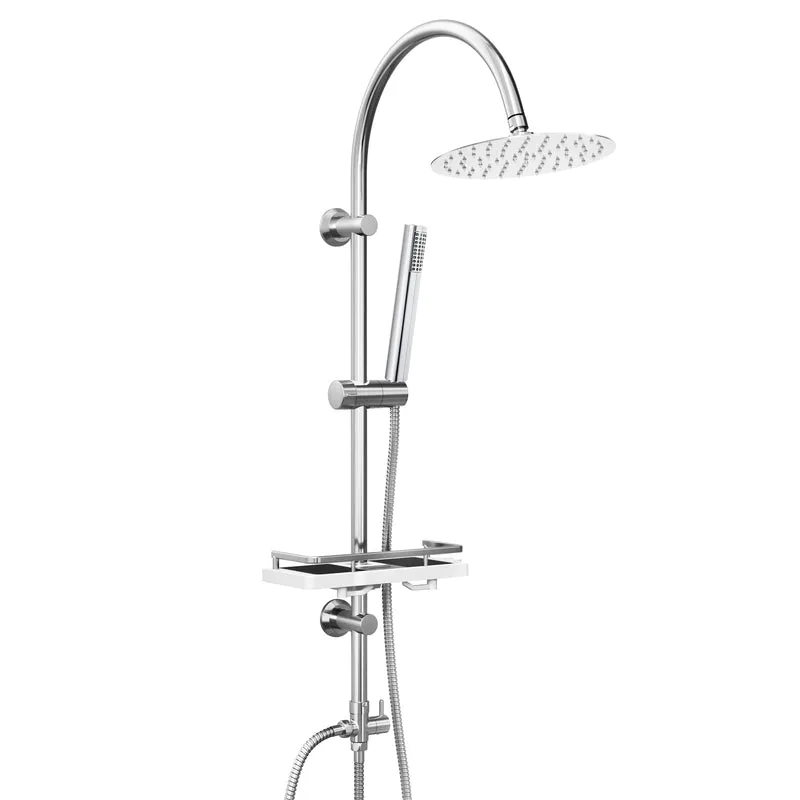 JOHO Regendusche Duschsystem mit Duschablage, Rund Kopfbrause und U Duschstange 92cm Chrom
