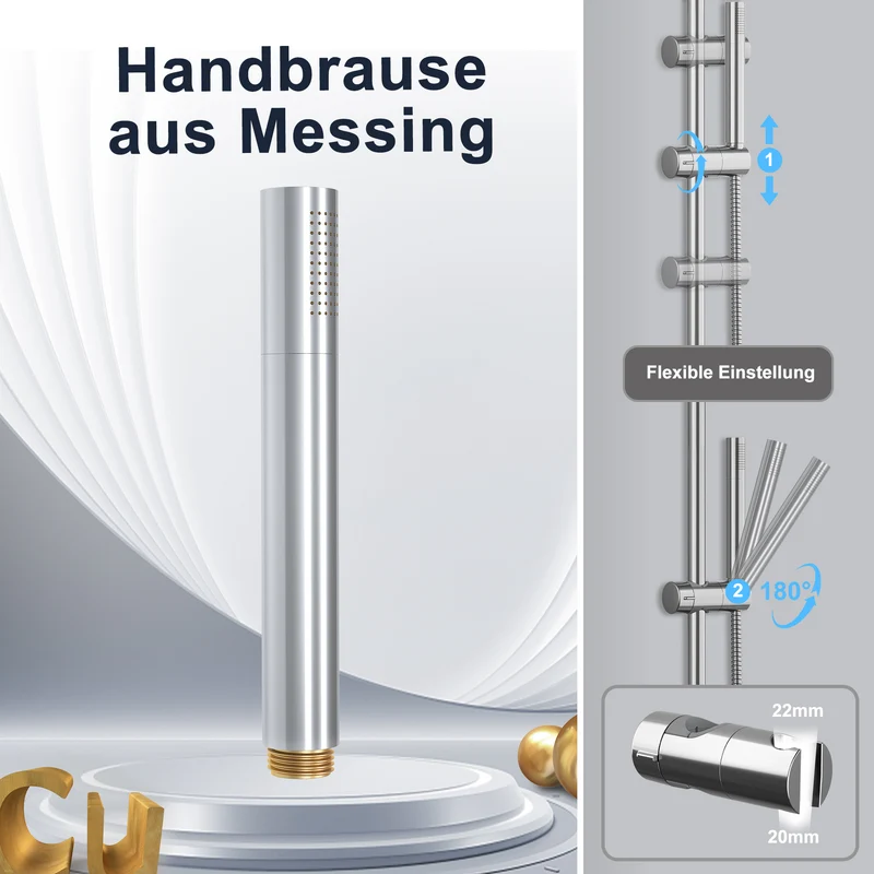 JOHO Regendusche Duschsystem mit Duschablage, Rund Kopfbrause und U Duschstange 92cm Chrom