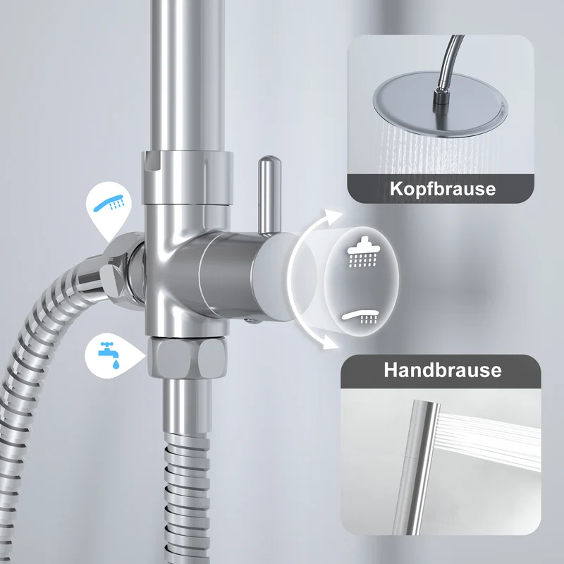 JOHO Regendusche Duschsystem mit Duschablage, Rund Kopfbrause und U Duschstange 92cm Chrom