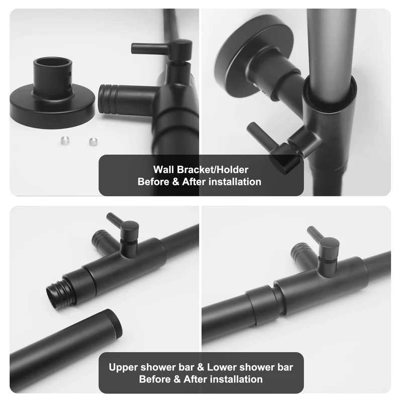 JOHO Höheverstellbare Duschstange aus Edelstahl Duschsäule Wandstange Regendusche Brausearm mit verstellbare Länge von 69 bis 111cm Schwarz